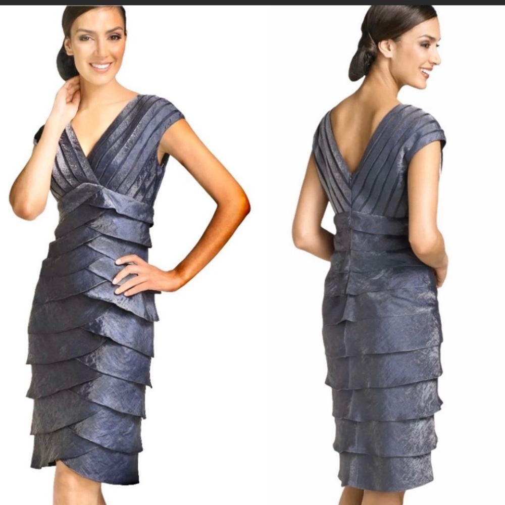 Adrianna Papell Slate Blue Layered Cocktail Dress